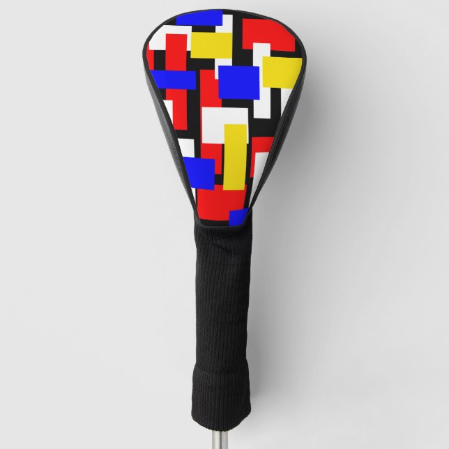 Red, Yellow, Black and Blue Geometric Blocks  Golf Head Cover (Front)