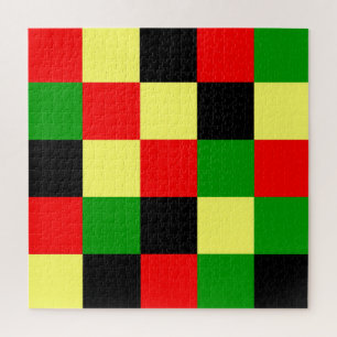Red, Yellow, Black and Green Checkers Jigsaw Puzzle