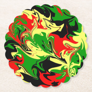 Red, Yellow, Black and Green Swirls Paper Coaster