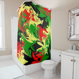 Red, Yellow, Black and Green Swirls Shower Curtain