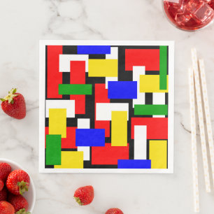 Red, Yellow, Black, Blue and Green Blocks Napkin