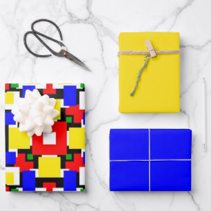Red, Yellow, Black, Blue and Green Geometrics   Wrapping Paper Sheet