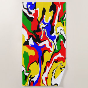 Red, Yellow, Black, Blue and Green Swirls  Beach Towel