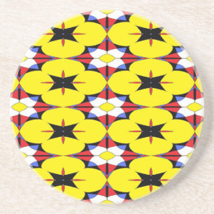 Red, Yellow, Black, Blue Floral Kaleidoscope 8280 Coaster