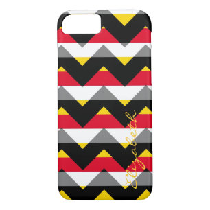 Red, Yellow, Black Chevron Stripes Monogram Case-Mate iPhone Case