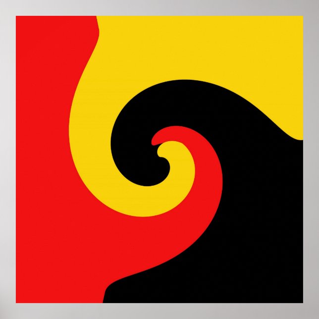 Red Yellow Black Retro Swirl Painting Abstract Art Poster (Front)