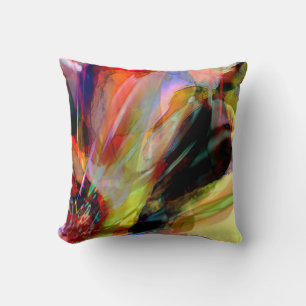 Red, Yellow, Black Surrealistic Flower Design Cushion