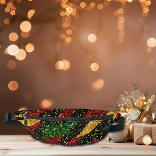 Red Yellow Black Waves of Festive Glitter Bum Bags