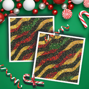 Red Yellow Black Waves of Festive Glitter Napkin