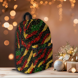 Red Yellow Black Waves of Festive Glitter Printed Backpack