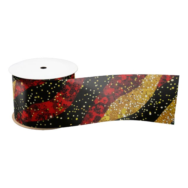 Red Yellow Black Waves of Festive Glitter Satin Ribbon (Spool)