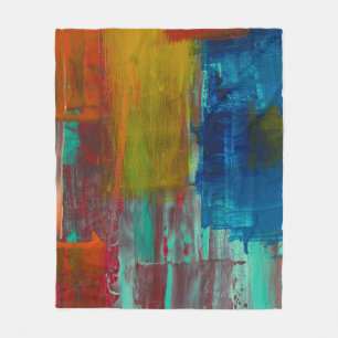 RED YELLOW BLUE AND WHITE ABSTRACT PAINTING FLEECE BLANKET