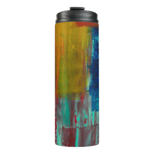 RED YELLOW BLUE AND WHITE ABSTRACT PAINTING THERMAL TUMBLER