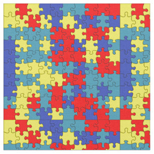 Red, Yellow & Blue Autism Puzzle Pattern Fabric