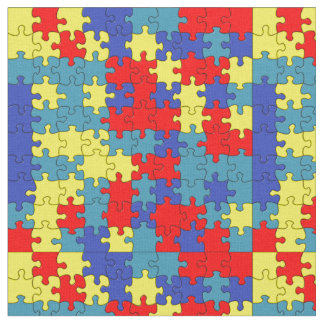 Red, Yellow & Blue Autism Puzzle Pattern Fabric