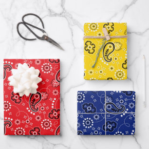 Red Yellow Blue Bandanna Classic Pattern Fun  Wrapping Paper Sheet