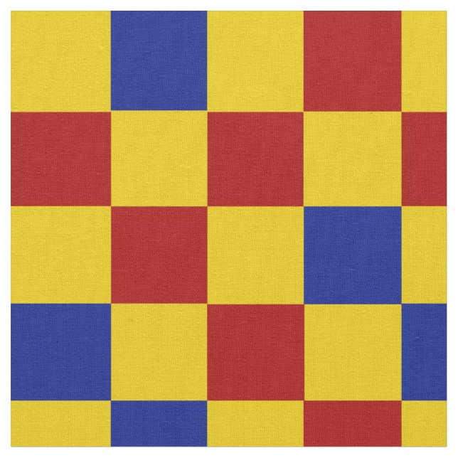 Red Yellow Blue Chequered Pattern Design  Fabric (Close Up)