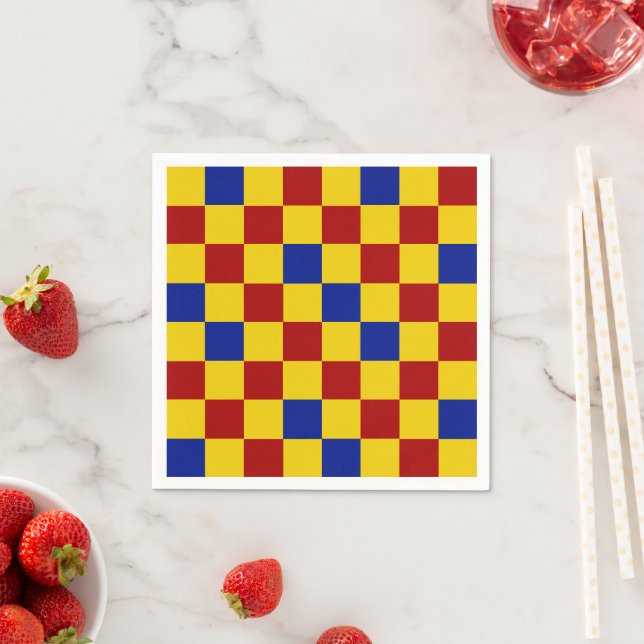 Red Yellow Blue Chequered Pattern Design  Napkin (Insitu)