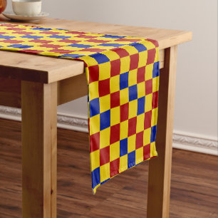 Red Yellow Blue Chequered Pattern Design Short Table Runner