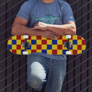 Red Yellow Blue Chequered Pattern Design Skateboard