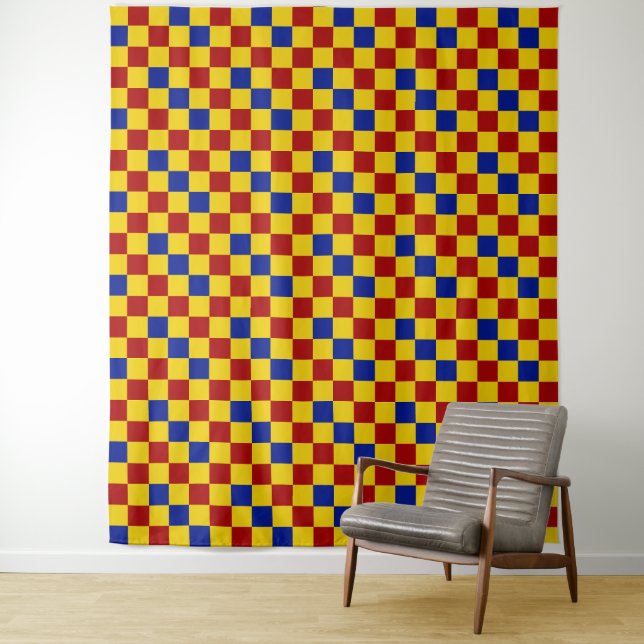 Red Yellow Blue Chequered Pattern Design  Tapestry (In Situ)
