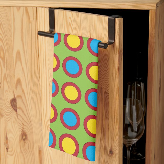 Red Yellow Blue Circles Pattern Tea Towel (Thirds Fold)