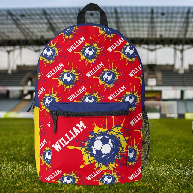 Red yellow blue football soccer splat custom printed backpack (Creator Uploaded)