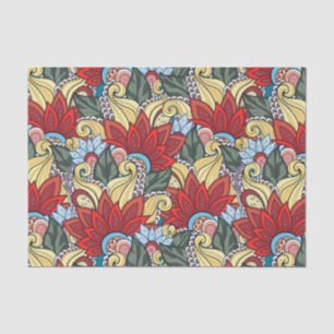 Red Yellow Blue Green Flowers And Swirl Tissue Paper