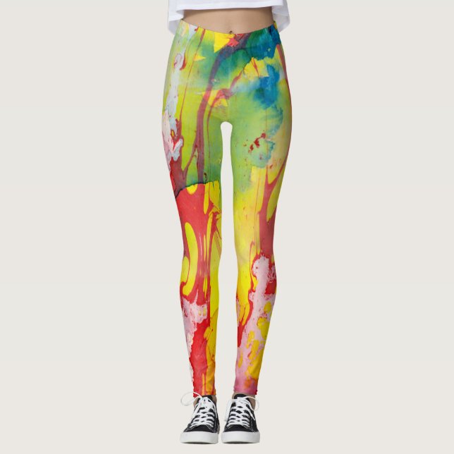 Red Yellow Blue Green Modern Colourful Template Leggings (Front)