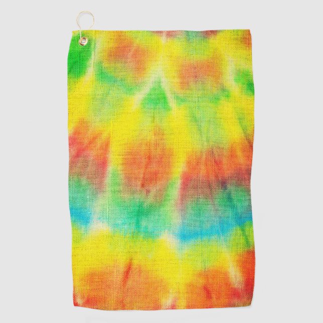 Red yellow blue green tie dye golf towel (Front)