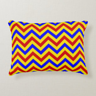 Red Yellow Blue Large Chevron ZigZag Pattern Decorative Cushion
