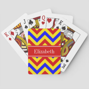 Red, Yellow, Blue LG Chevron Red Name Monogram Playing Cards
