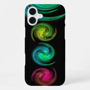 RED YELLOW BLUE LIGHT VORTEX Fractal Art, Black iPhone 16 Plus Case