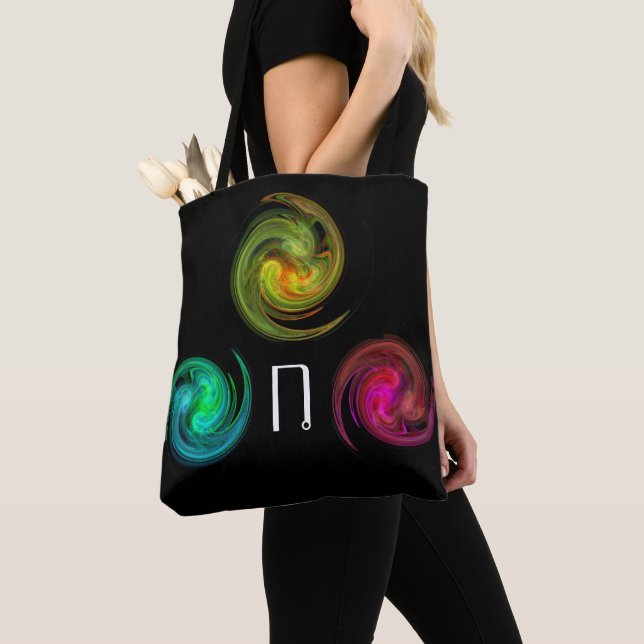 RED YELLOW BLUE LIGHT VORTEX Monogram Black Tote Bag (Close Up)