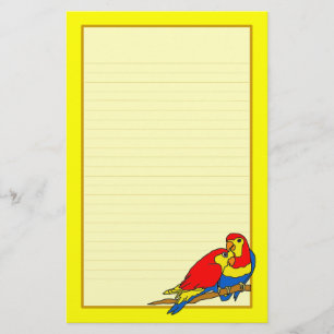 Red Yellow Blue Love Birds Fine Lined Stationery