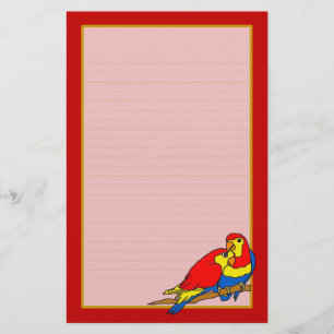 Red Yellow Blue Love Birds Fine Lined Stationery