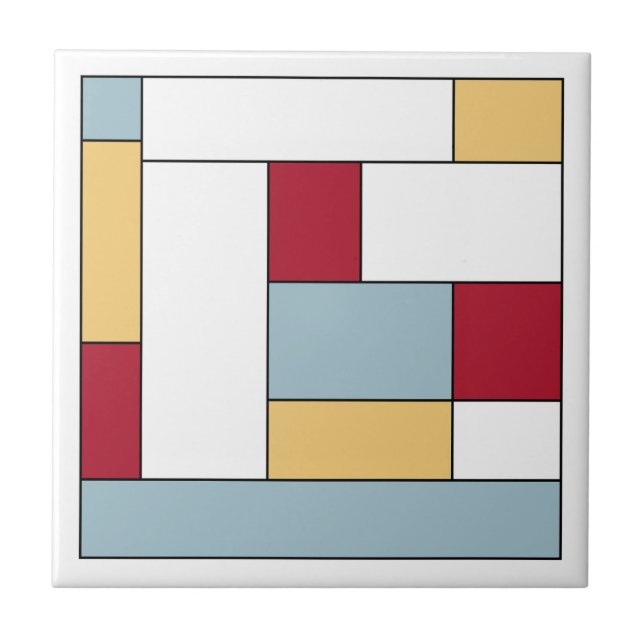 Red Yellow Blue Mid Century Colour Block Tile (Front)