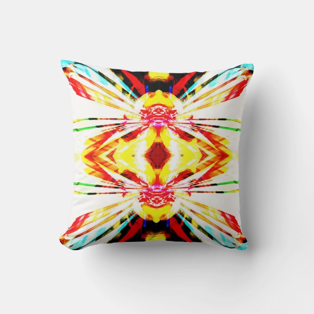 Red Yellow Blue on White Abstract Sunflower Motif Cushion (Front)