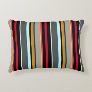 Red Yellow Blue Silver Grey Striped Pattern Decorative Cushion