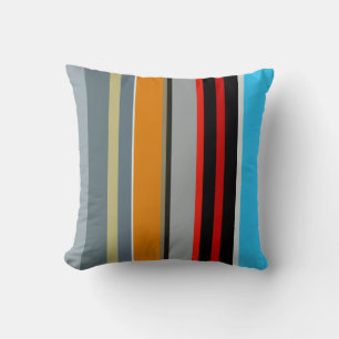 Red Yellow Blue Silver Multicolor Striped Pattern Cushion