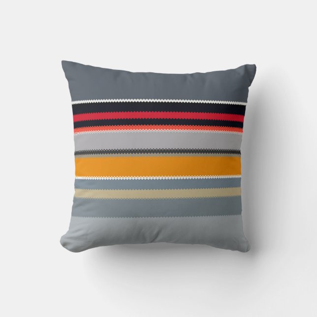 Red Yellow Blue Silver Multicolor Striped Pattern Cushion (Front)
