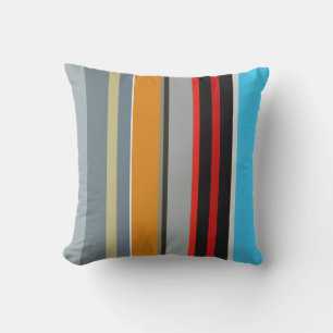 Red Yellow Blue Silver Multicolor Striped Pattern Outdoor Cushion