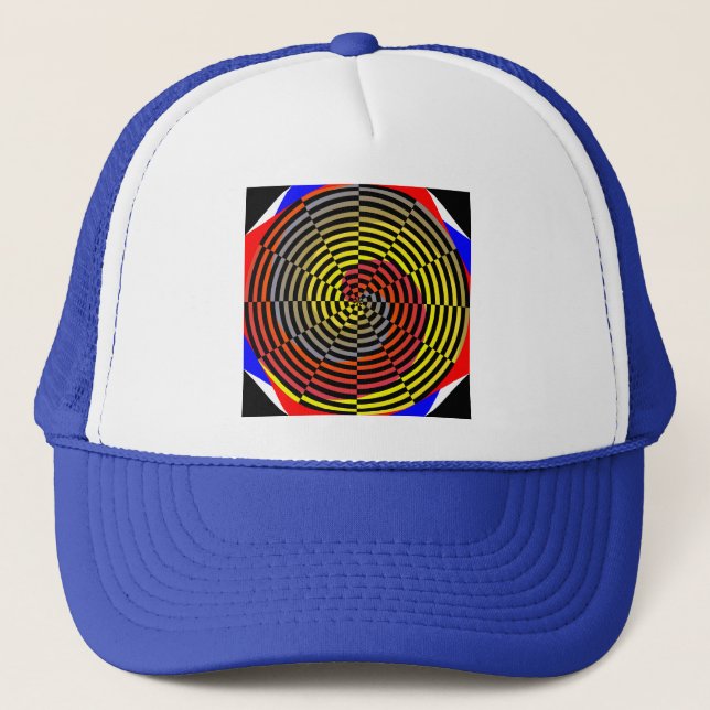 Red Yellow Blue Spiral by Kenneth Yoncich Trucker Hat (Front)