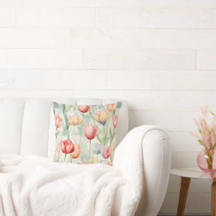 Red Yellow Blue Tulip Flowers Cushion