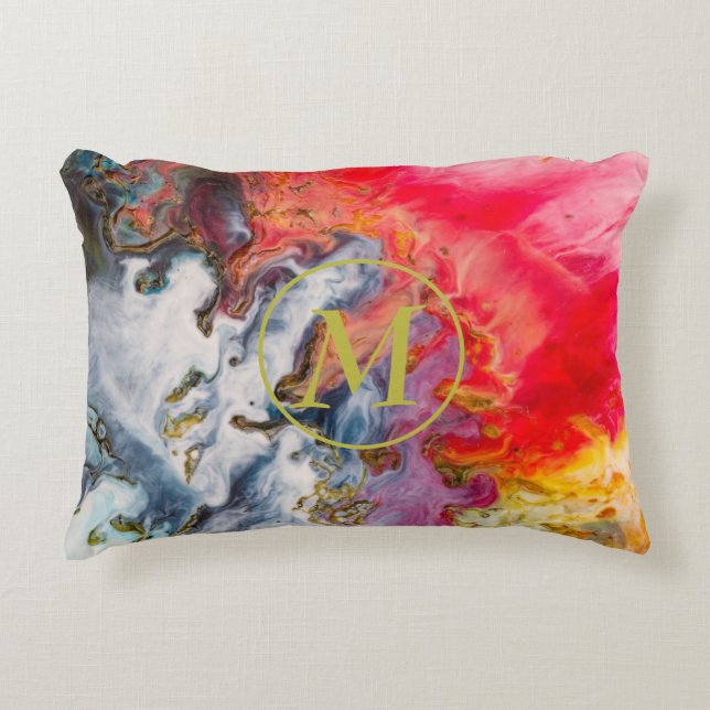 Red Yellow Blues Purple Abstract Art Monogram Decorative Cushion (Front)