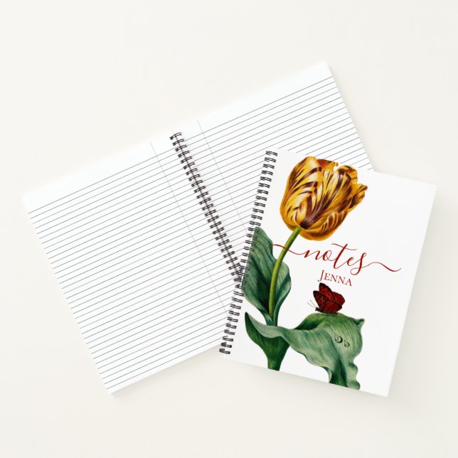Red & Yellow Botanical Tulip on White Notebook (Inside)