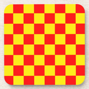Red Yellow Check Chequered Pattern Design  Coaster