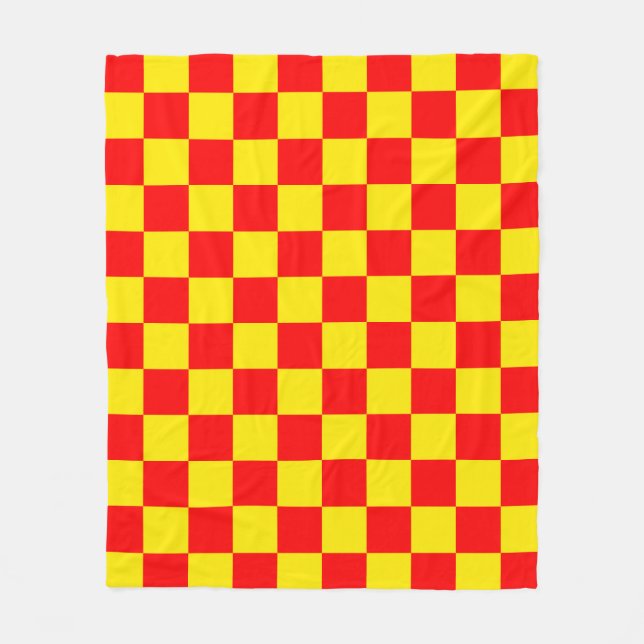 Red Yellow Check Chequered Pattern Design  Fleece Blanket (Front)