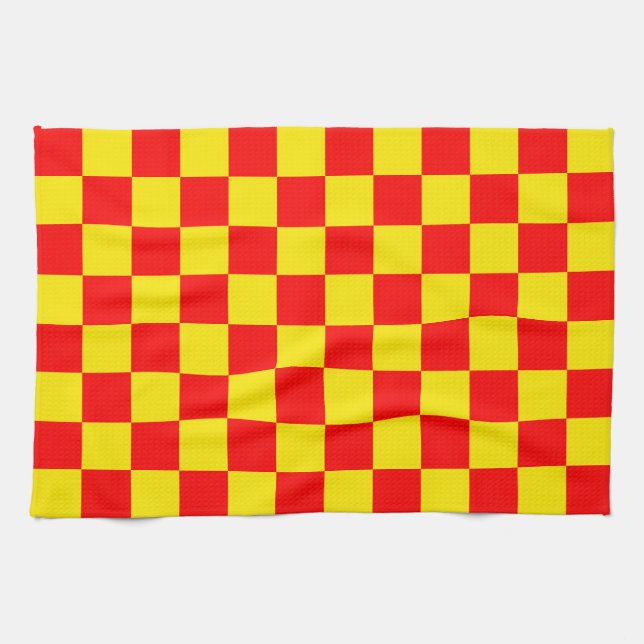 Red Yellow Check Chequered Pattern Design  Tea Towel (Horizontal)