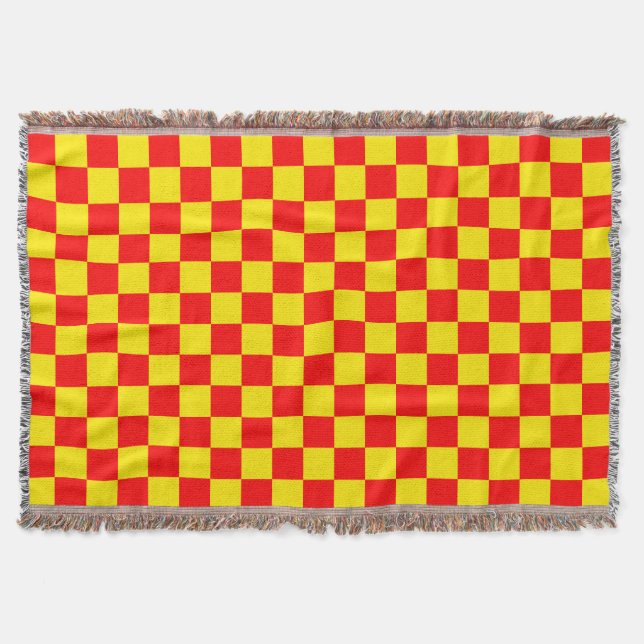 Red Yellow Check Chequered Pattern Design  Throw Blanket (Front)